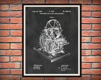 Patent 1888 Calculator - Art Print - Poster - Wall Art - Technology Lab Statistics - Clockwork Calculating Machine - Adding Machine Art