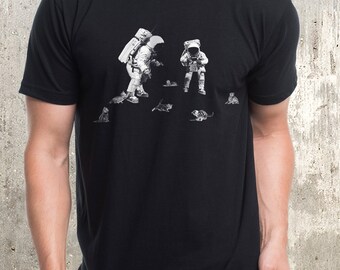 Astronauts and Space Kittens - Men's Graphic Tee - American Apparel - Men's Small Through XXL Available