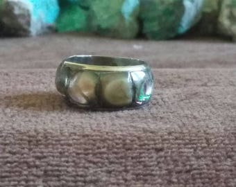 Vintage Abalone Tiled Ring Band 9 mm wide -- Size 8