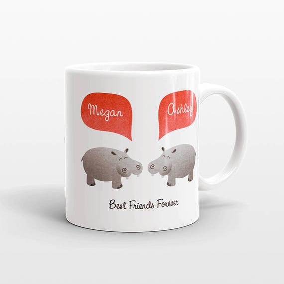 Best Friend Gift, Hippo Mug, Personalized Best Friend Mug, Animal Best Friend Coffee Mug, Unique Friendship Gift Best Friend Birthday Gift