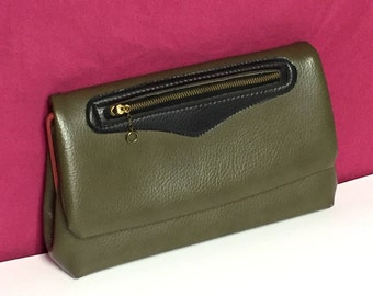 Olive Green Purse, Fold Over, Clutch Handbag