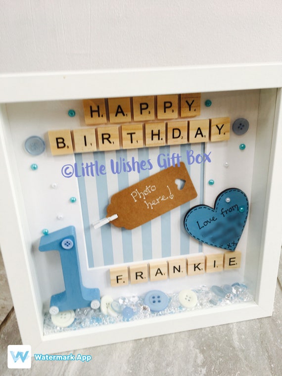 1st Birthday Personalised Box Frame Photo Happy