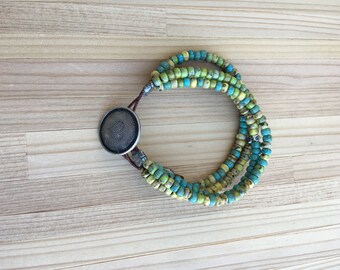 Beaded Wrap Bracelet, Seed Bead Wrap Bracelet, Seed Bead Bracelet, Boho Wrap Bracelet, Leather Wrap Bracelet, Button Closure, Heart Button