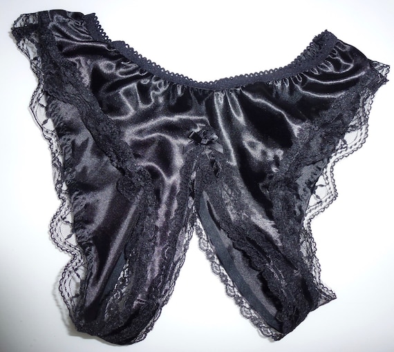 satin crotchless lace trimmed panties burlesque