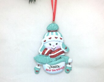Best Big Sister Personalized Christmas Ornament / Sister Ornament / Snowman / New Baby / Hand Personalized