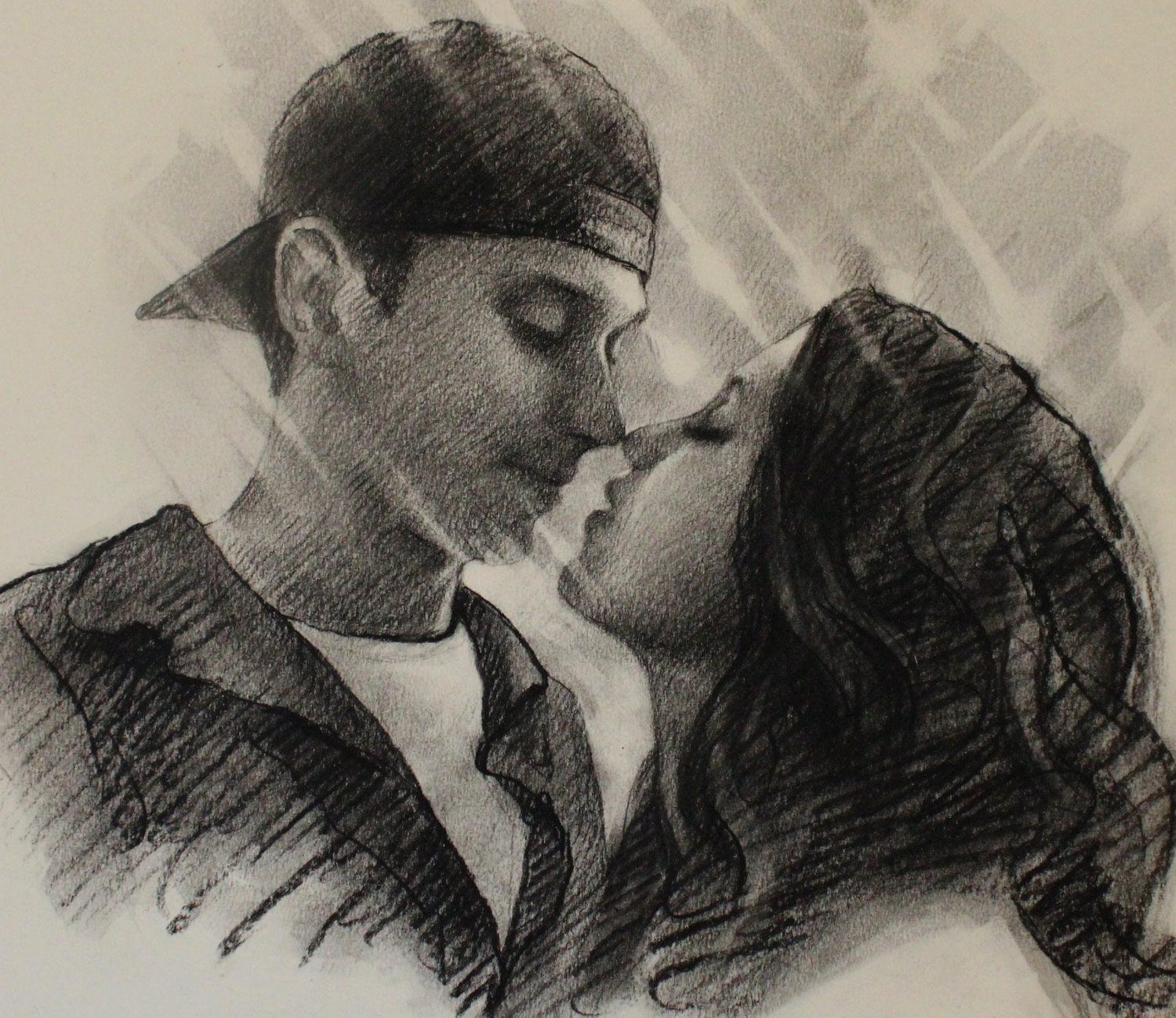 Personalized Drawing art Boyfriend gift Kiss portrait charcoal