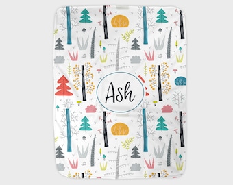bright forest baby blanket, colorful woodland blanket