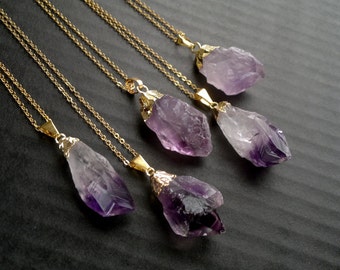 Amethyst Necklace Amethyst Pendant Gold Dipped Amethyst Crystal Neсklace Rough Amethyst Raw Mineral Purple Crystal Necklace Amethyst Jewelry