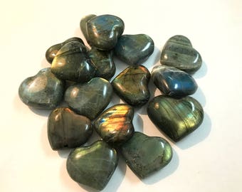 1 Small Labradorite Heart with Flash - 1.25" size - Beautiful Labradorite from Madagascar! Chakra, Reiki, Healing