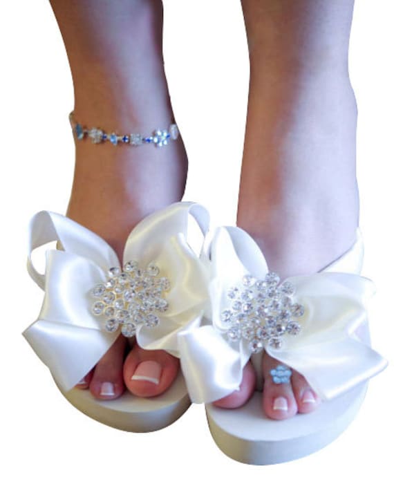 white bling wedding flip flops