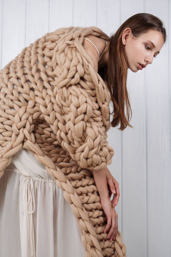 Chunky knit sweater. Big yarn cardigan. Chunky knitting. Bulky