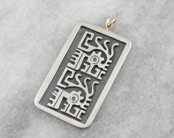 Nahuatl Aztec Alphabet Pendant in Sterling Silver, Golden Accent RWUWDK-N