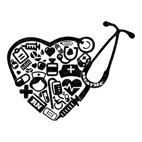 Download SVG RN Collage Stethoscope Heart DXF Nurse Registered