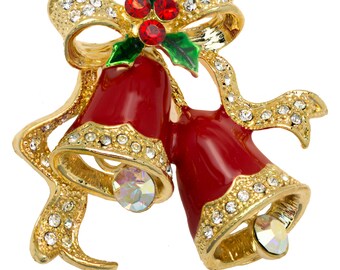 Christmas Bells Pin Brooch with Swarovski Element Crystals