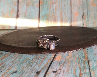 love & endurance. moonstone and succulent stacking ring set
