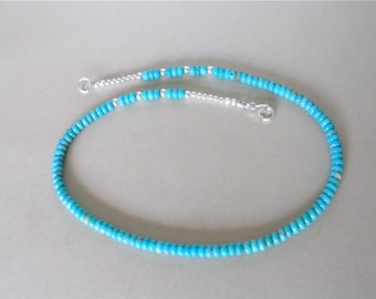 Kingman Turquoise Necklace - Blue/Slightly Green Turquoise From Arizona - 5mm Turquoise Beads, Sterling Silver Clasp - 17 1/4 inches