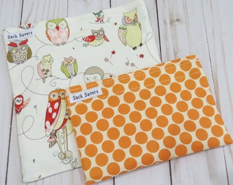 Reusable Sandwich and Snack Bag Set Spotted Owl and Polka Dot Eco Friendly