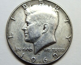 1969D Kennedy Half Dollar, Vintage Kennedy Half Dollar, Silver Coins, Rare Coins, FREE Shipping