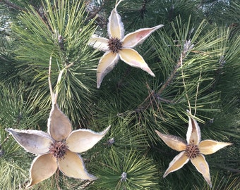 Set of Three Milkweed and Sweetgum Flower Ornaments/Decorations