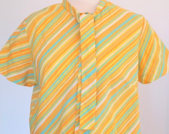 Vintage 80's Tie Neck Shirt, Striped Shirt Blouse