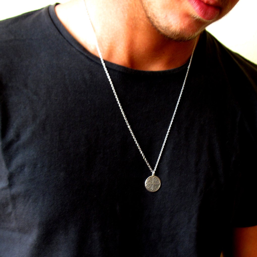 Mens Coin Necklace Mens Silver Necklace Guys Necklace