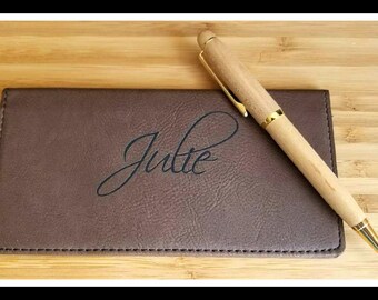 Custom Faux Leather Checkbook Cover, Vegan, Personalized Checkbook Wallet, Check Book Pocket Book, Check Book Cover, Gift For Her, Him