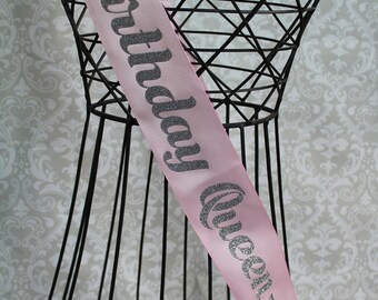 Birthday Queen with crown applique Birthday Sash