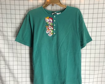 Vintage Disney Teal Snow White and the Seven Dwarfs Embroidered Tee