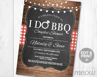 I Do BBQ Invitation Couples Shower Printable Invite Engagement Party INSTANT Download Lights Chalk Personalize Editable Printable Edit