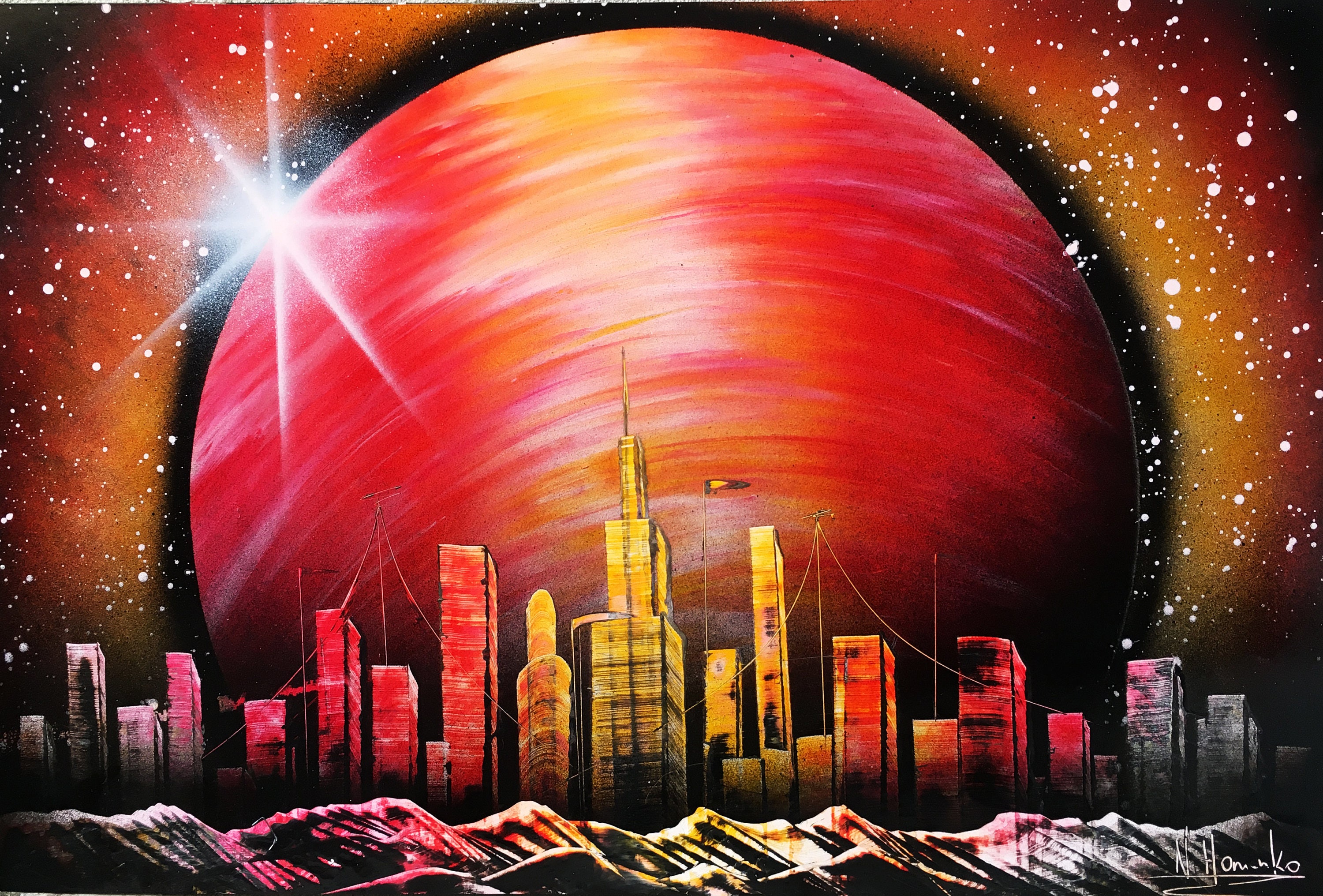 Spray paint art Space painting star New York City Nebula art