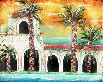 Hotel California,hotel california painting,poster,the eagles,the eagles art, wall, home decor,modern,abstract,don henley,joe walsh,pop art,