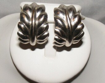 Monet Silver Tone Leaf Clip on Earrings