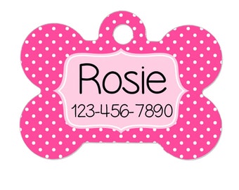 Personalized Dog Name Tag - Dog ID Tag - Custom Dog Collar Tag - Dog Tag Pink Polka Dots