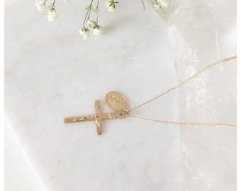 Cross Necklace,Virgin Mary Cross Necklace,Mary Necklace, Gold Mary Cross Necklace,Cross Necklace,Gold Cross Necklace,Layering Cross Necklace
