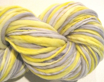 Bulky Handspun Yarn, Starlit, 100 yards, hand dyed merino wool, yellow yarn grey gray yarn waldorf doll hair, knitting supplies,crochet