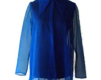 Vintage Mesh Blouse, Blue Blouse, Mesh blouse, green blue top, Vintage blouse, Long Blouse, Sheer See through top, Blue top