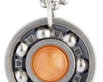 Orange Malaysian Jade Roller Derby Skate Bearing Pendant Necklace