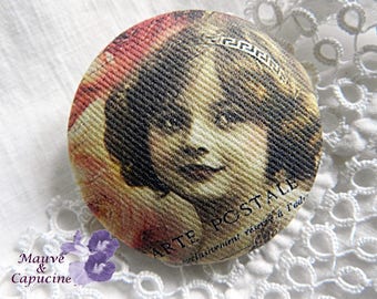 Button out of retro fabric, 32 mm / 1.25 in