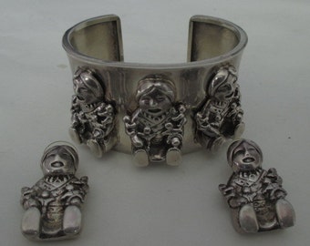 Corol Felley Story Teller Sterling Silver Bracelet Earrings Set 1988