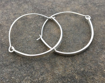 Silver Hoops with Strips Earrings - Hand Forged Sterling Silver Wire and Strip