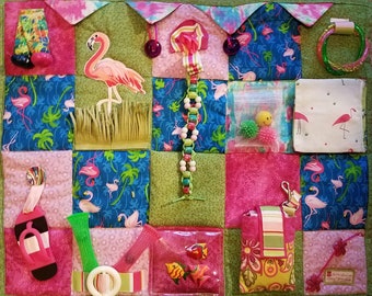 Reminders of the Beach Days Fidget Blanket - Fidget Quilt for Alzheimer, Dementia, Stroke and Nursing Home patients with colorful prints