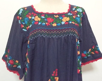 Embroidered Mexican Blouse Cotton Top In Blue, Boho Blouse, Hippie Top Bohemian Style