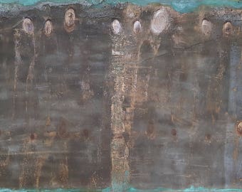 Painting, mixed media on wood, "citizens"