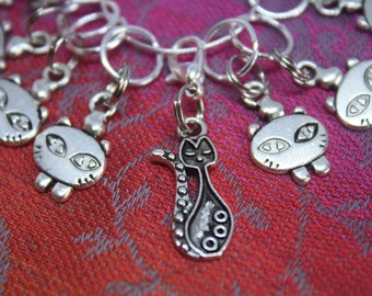 10 Knitting stitch markers rings Cute cats