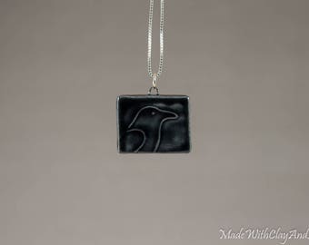 Little Porcelain Raven Sterling Silver Necklace - Miniature Tiny Ceramic Bird Crow Animal Nature Handmade Jewelry