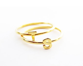 Gold Stackable Initial Ring - Personalized Ring - Letter Ring - Custom Initial Ring - Stacking Ring