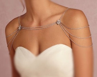 Bridal Rhinestone Necklace Crystal Necklace Shoulder Necklace Wedding Jewelry Bridal Jewelry Wedding Dress Accessory SN001LX