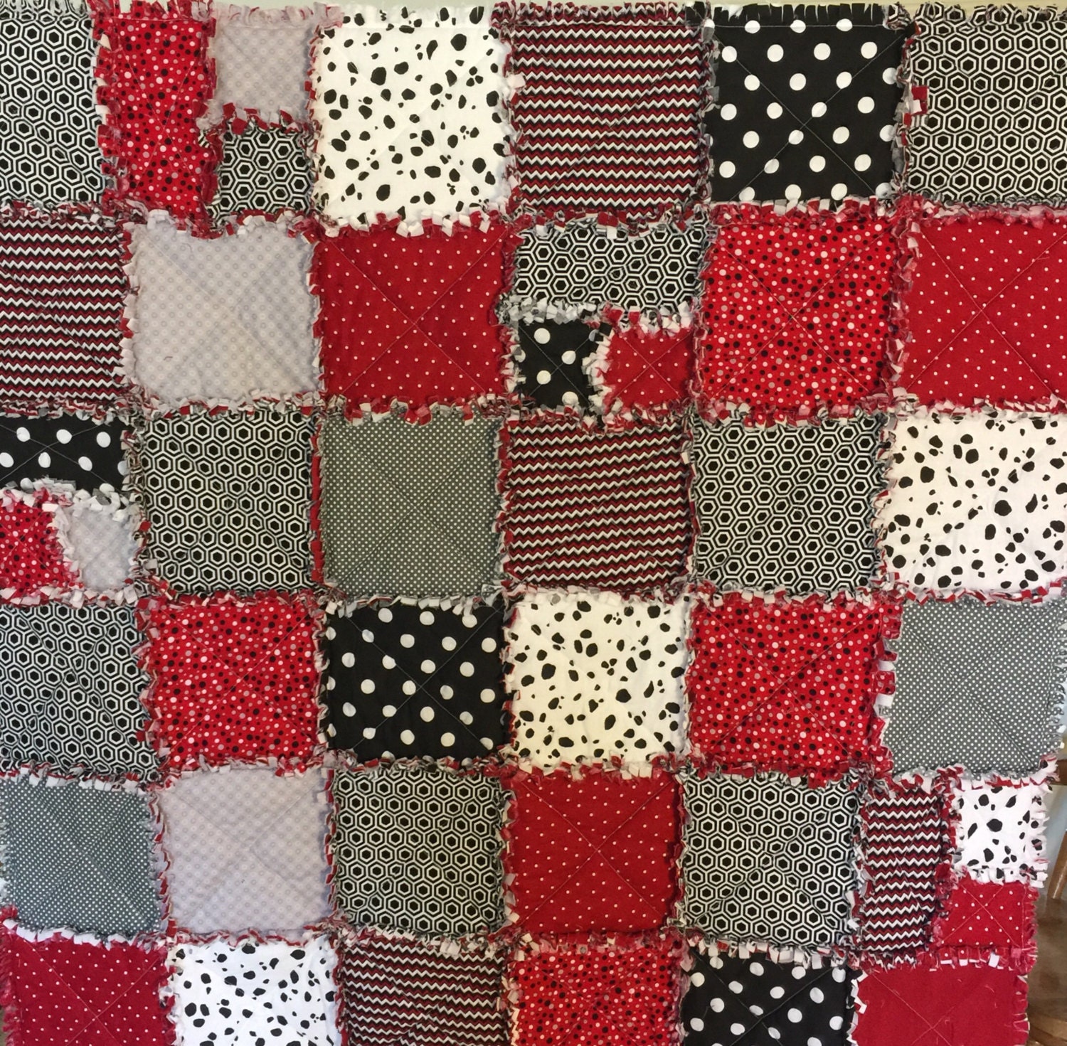 Red and black rag quilt/ Red and black blanket/