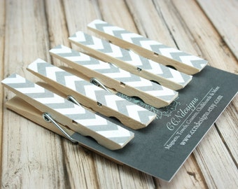 Gray Chevron Clothespin Magnets, Set of 5