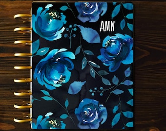 Blue Floral Planner COVER, Happy Planner Covers, Disc Bound, Recollections, Custom ECLP Cover, Mini Happy Planner Cover, Laminated Covers